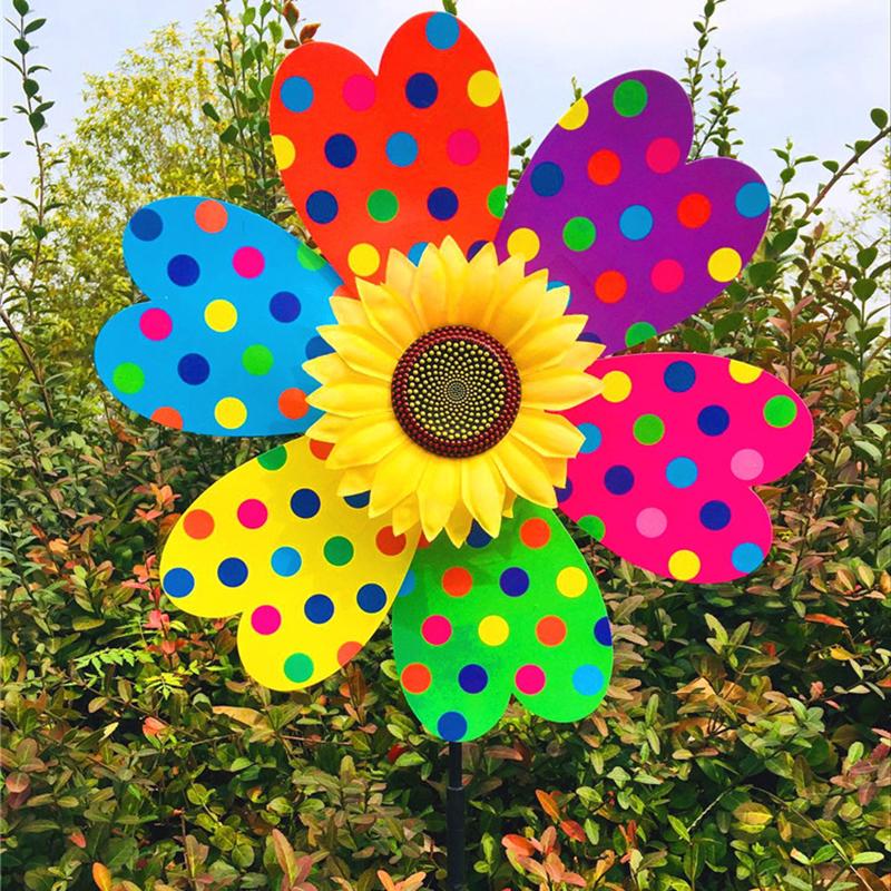 1 Piece Sunflower Windmill Outdoor Party Garden Yard Decor Rotating Sunflower Wind Spinner Stake Standing Lawn Flower Pinwheel