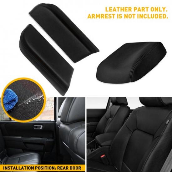 Fits 09-15 Honda Pilot Center Console Lid Rear Armrest Vinyl Cover Black 3pcs H