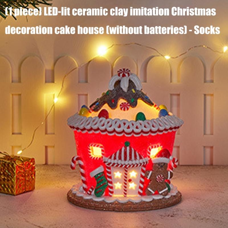 Glowing Ceramic Simulation Christmas House Decoration With LED Lights  Battery Powered Handmade Holiday Gift