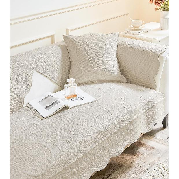 Leaf Floral Cotton Quilted Dog Couch Cover for Sofa Farmhouse Rustic Embroidered Sectional Couch Cover Soft Anti-Slip Sofa Slipcover Furniture