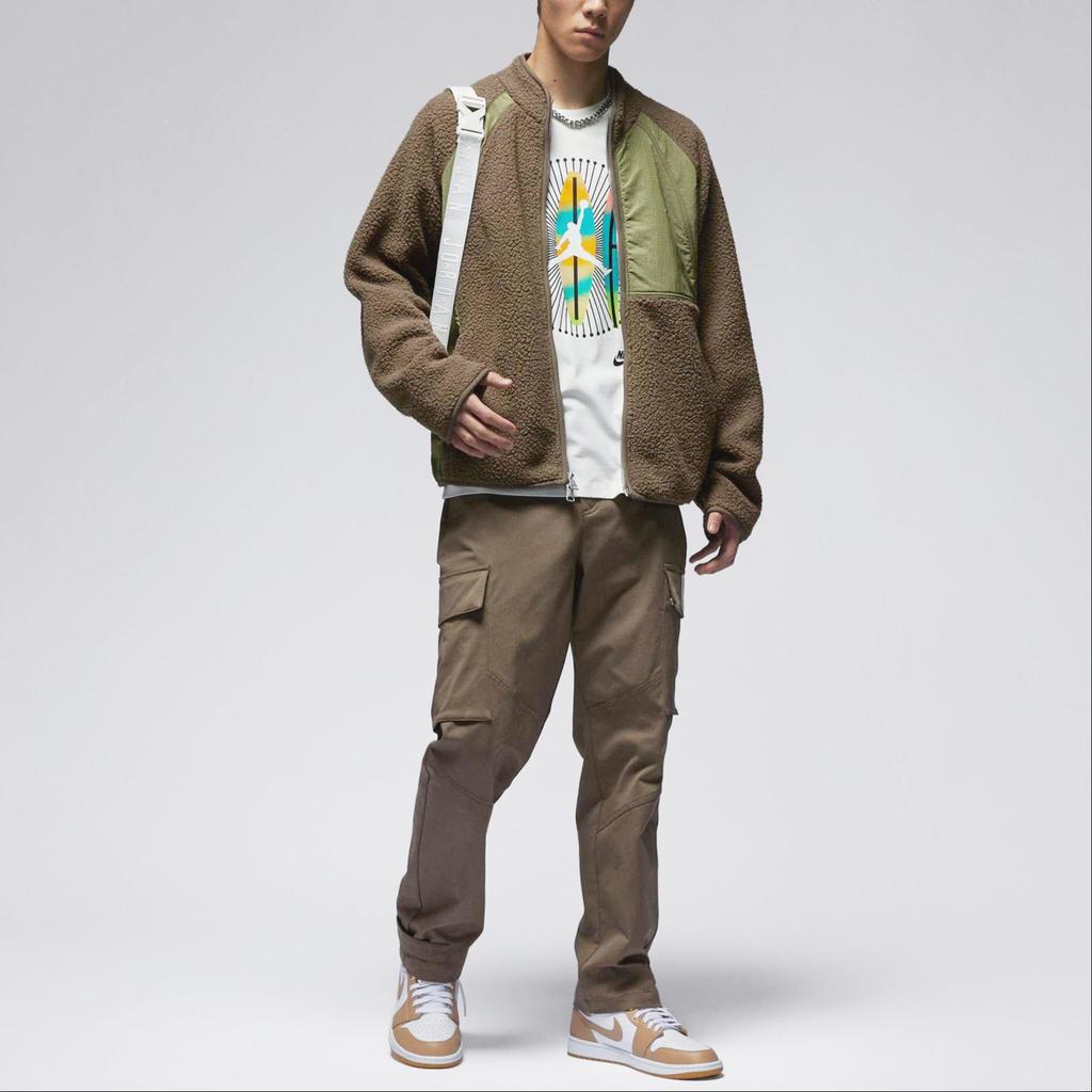 Jordan Spliced Fabric Stand Collar Zip Casual Fleece Jacket Unisex Jacket Light-Brown FV8450-274