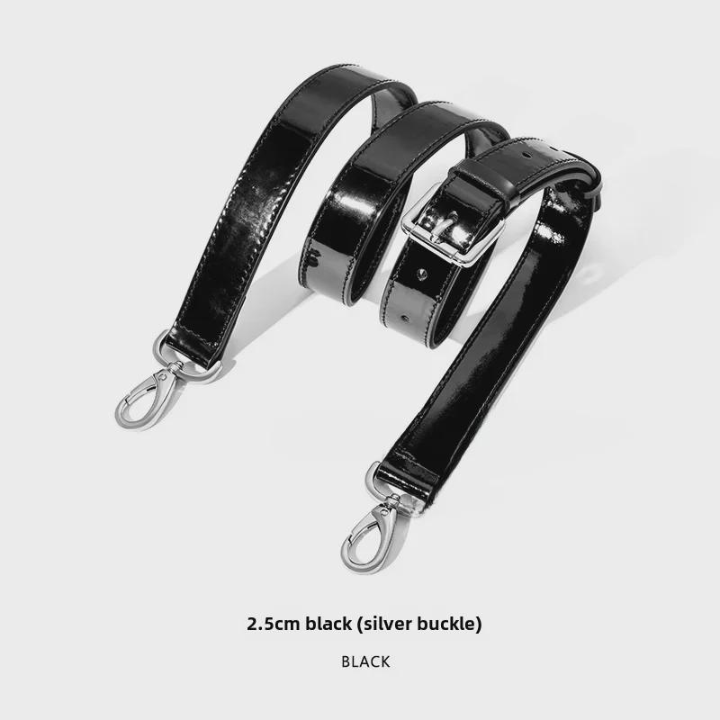 MHS-A-25 Shiny Patent Leather Black Adjustable Shoulder Crossbody Bag with Pin Buckle