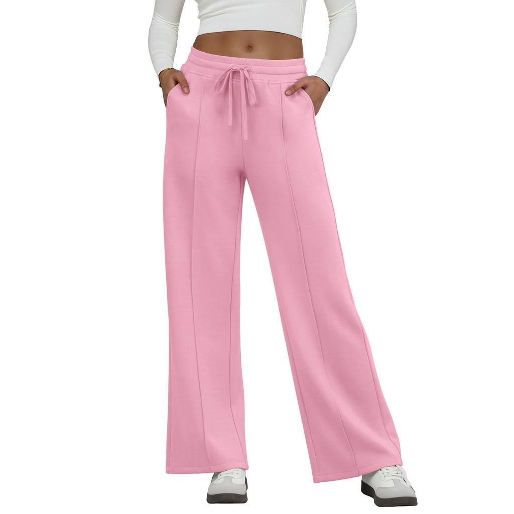 Women's Fashion Loose-Fit Solid Color Pocketed Elastic Waist Drawstring Sweatpants
