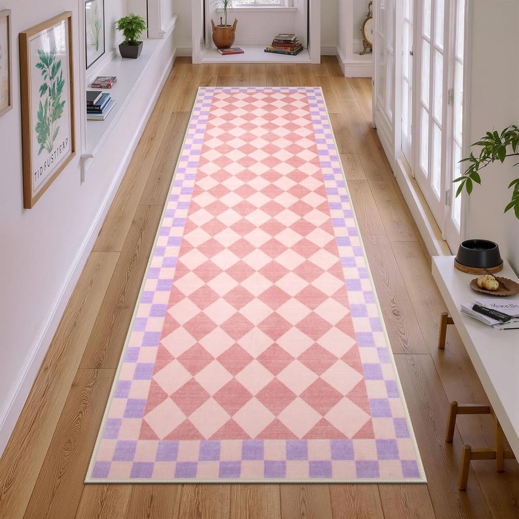 Corridor Carpet Yellow Green Plaid Runner Rug Machine Washable Floor Mat Home Decoration Long Rug For Bedroom Bedside Rugs