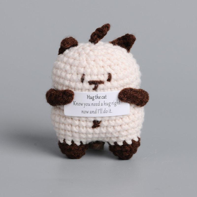 New Positive Energy Goose Hug Pocket Mini Handmade Plush Wool Knitting Doll with Card Funny Christams Gift Home Room Decoration