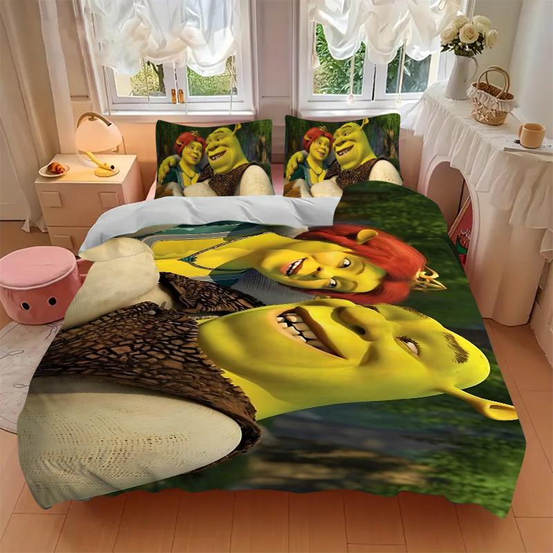3Pcs Shrek Princess Fiona Adventure Bedding Set Soft Fabric Duvet Cover Pillowcases Home Xmas Halloween Gift 1 Duvet Cover 2 Pillowcase S1407