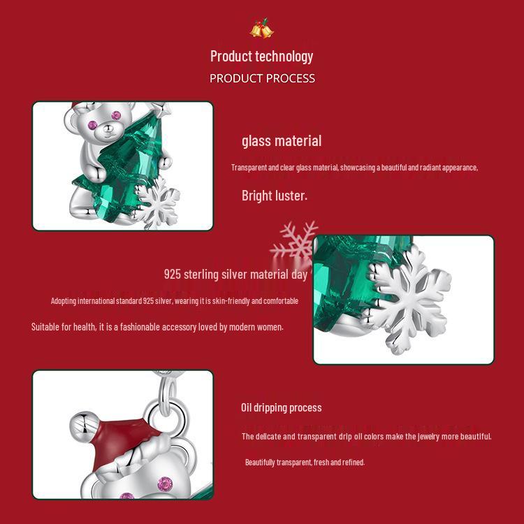Yinziyun Weihnachtsbär Halskette für Damen, Leichter Luxus s925 Sterlingsilber Glücksbringer Schlüsselbeinkette