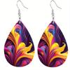 Leichte Mode Tropfenförmige PU-Leder Ohrringe Abstrakt Bunte Kaleidoskop Muster Ohrringe Trendige Damenohrringe