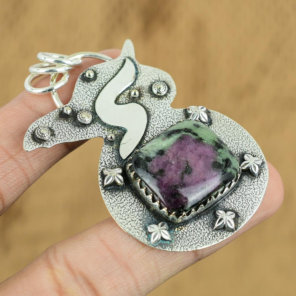 Anniversary Gift For Her Natural Ruby Zoisite Gemstone Pendant 925 Silver