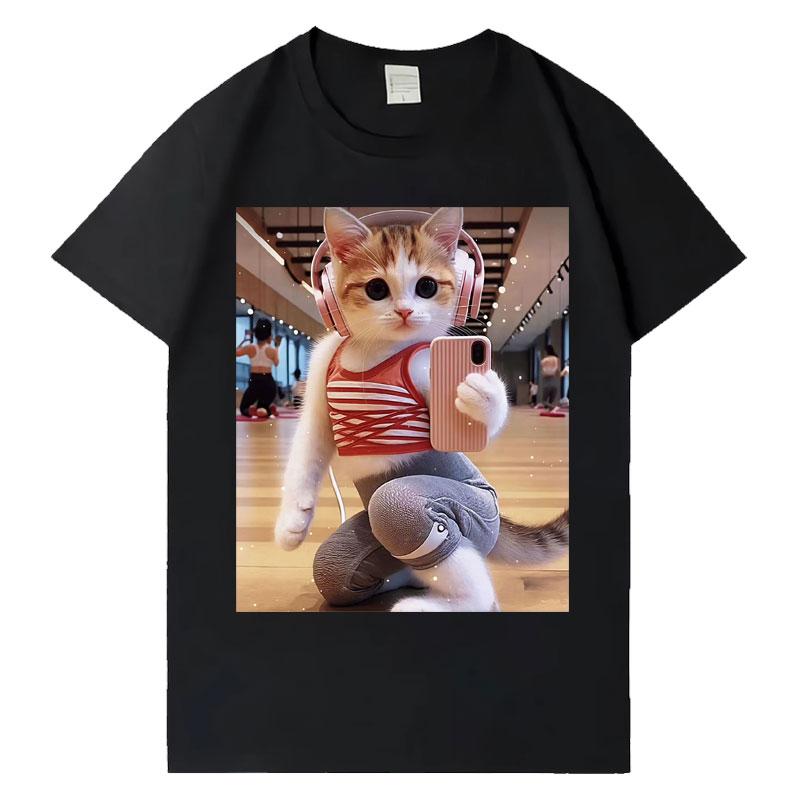 Funny Cat Gym Graphics T Shirt Fashion Short Sleeve Tee Summer Tide Print Hip Hop Tops Unisexs Unisex Sports Cozy Clothing