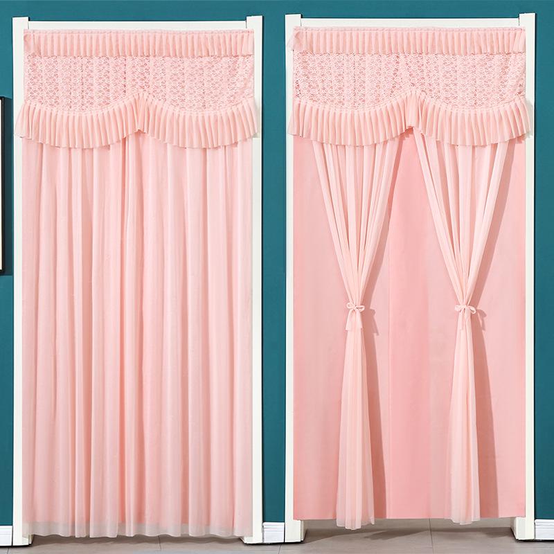 Lace Door Partition Curtain for Home – No-Drill, Double Layer, Transparent Gauze, Polyester, Anti-Mosquito.