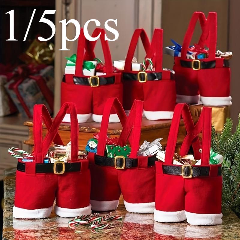 1/5pcs Santa Pants Candy Bag - Red Christmas Gift Bag with Belt Loop for Stocking Stuffers, Party Favors, and Holiday Decor