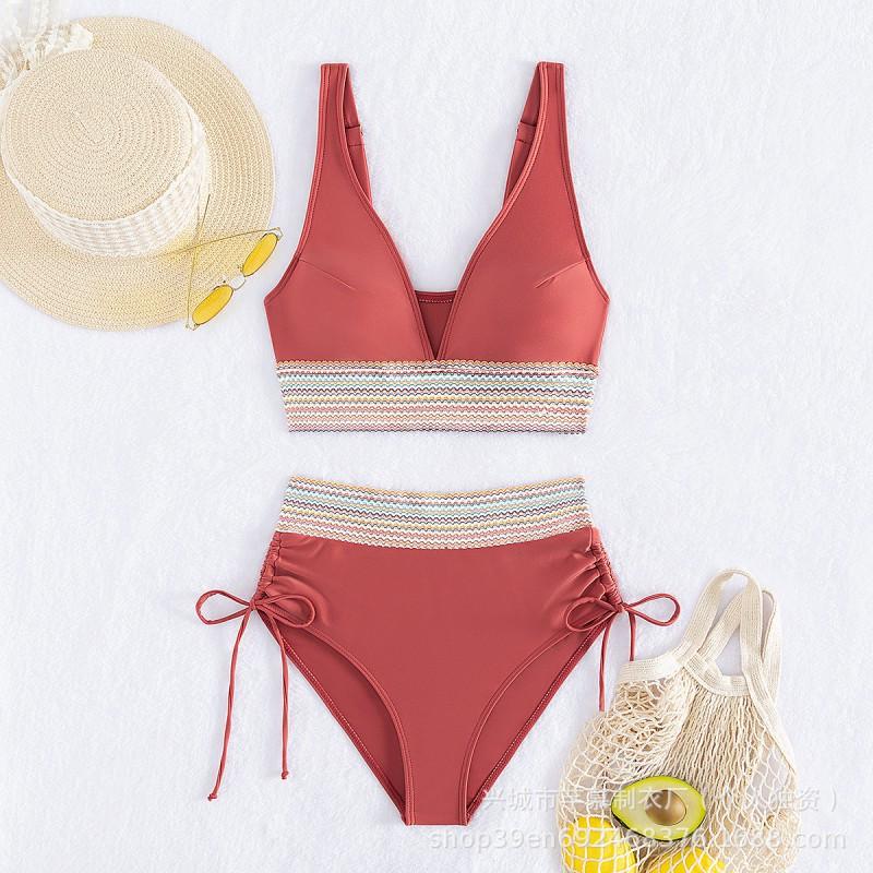 

Split Bikini Swimsuit Women s Tight Waist Multi-color Hot L brick червоний колір