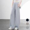 Bamboo Fiber Women's High-Waisted Wide-Leg Pants with Elastic Waistband and Drawstring