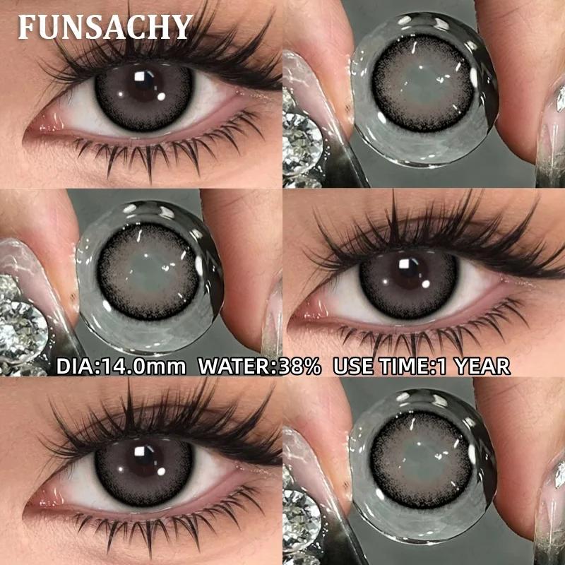 FUNSACHY 1pair New Natural Contact Lenses Black Contacts Gray Lenses Color Brown Contact Lens Yearly Beautiful Pupils for Women