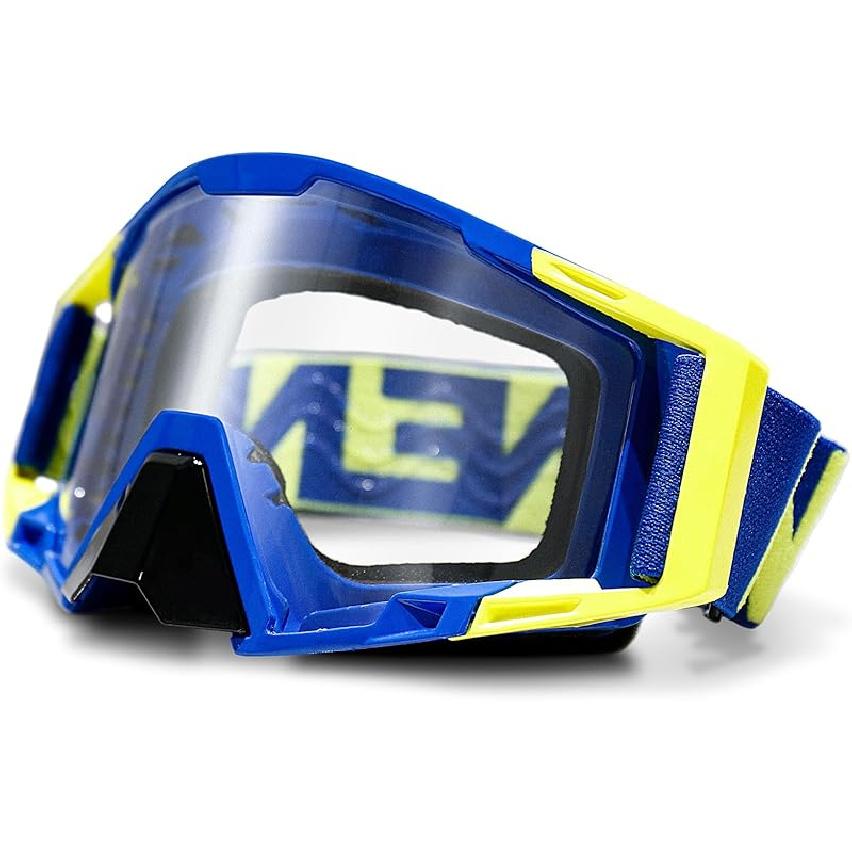 Motocross Goggles With Nose Cover - MX & ATV Off Road Dirtbike Goggles For Unisex Adult Blue Frame & Clear Lens