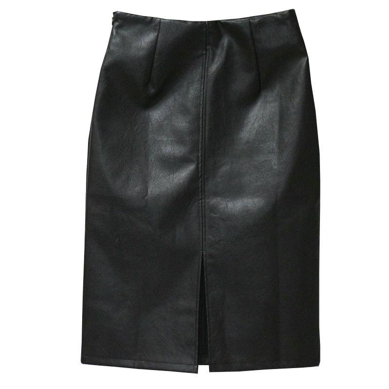Women Faux Leather Midi Pencil Skirt, High Waist Slim Bodycon Skirt, Front Split Wrap Skirt, Spring Fall Party Commuter Sheath Skirt for Ladies