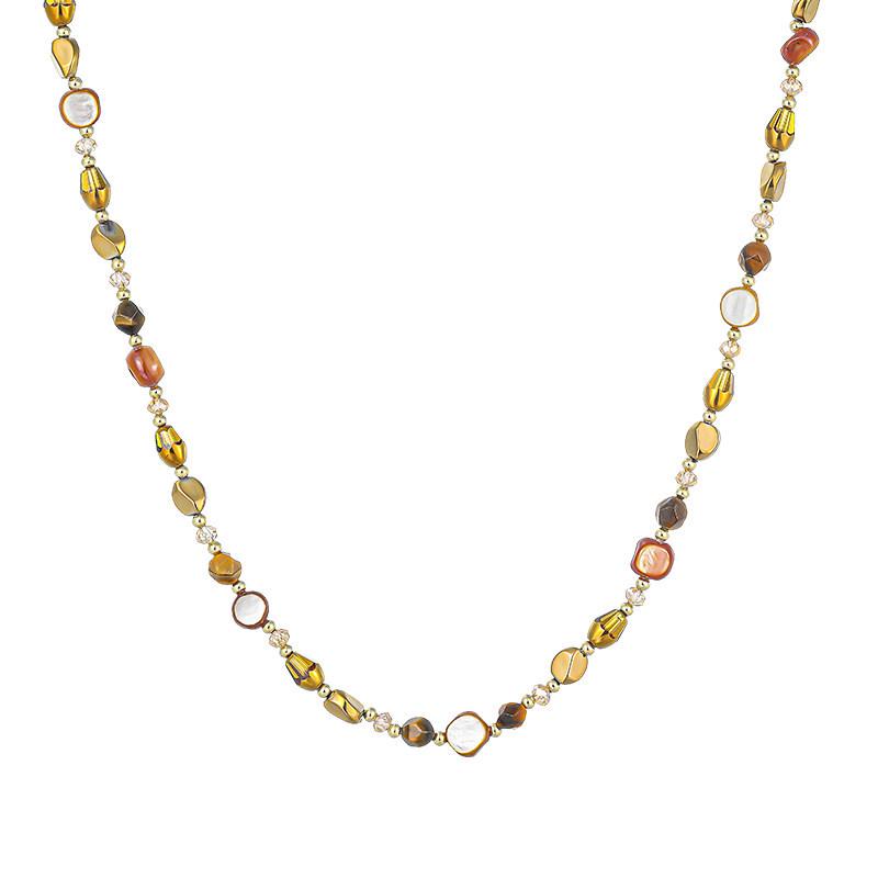 Maillard Heart Tiger Eye Pendant Necklace for Women - Titanium Steel Beaded Sweater Chain, Layered Clavicle Chain, Autumn/Winter Accessory.