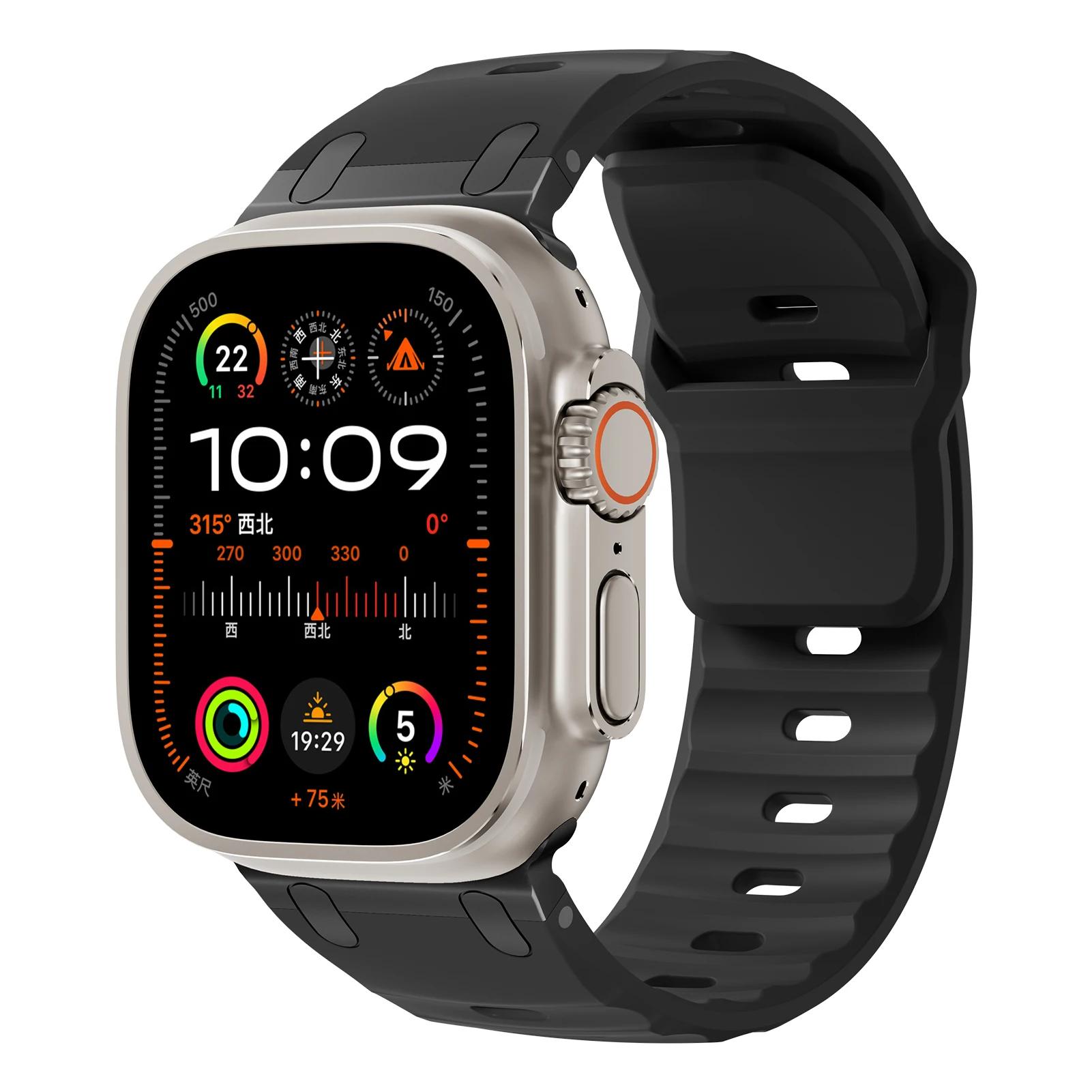 

Sport Silicone Strap for Apple watch ultra 2 band 49mm Stainless Steel correa bracelet iwatch Series 9 8 7 SE 10 45mm 44mm 46mm for Series 10 46mm чёрный