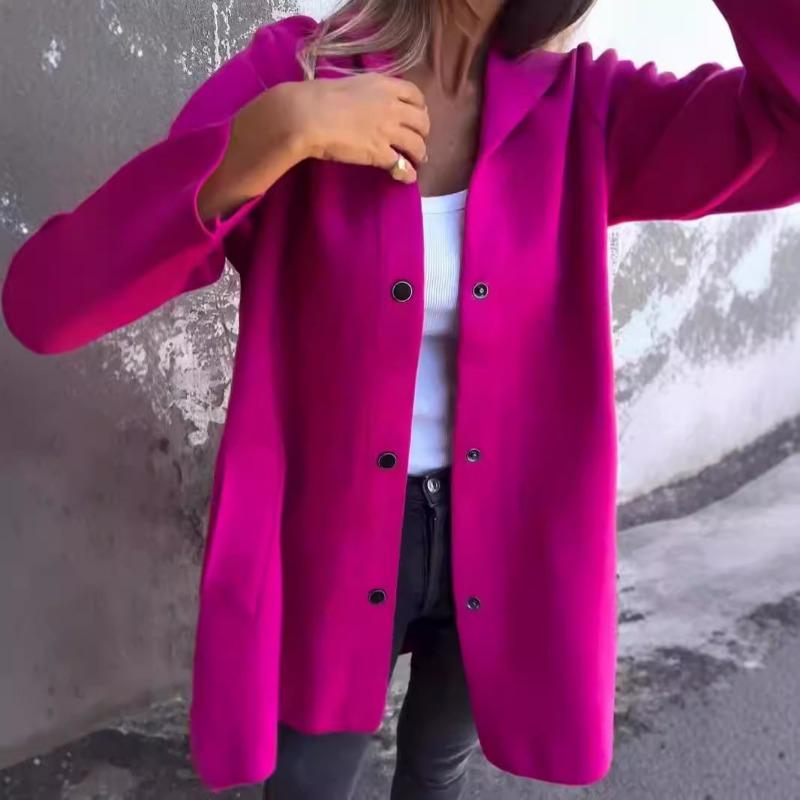 Women Solid Color Hooded Single Breasted Casual Jacket