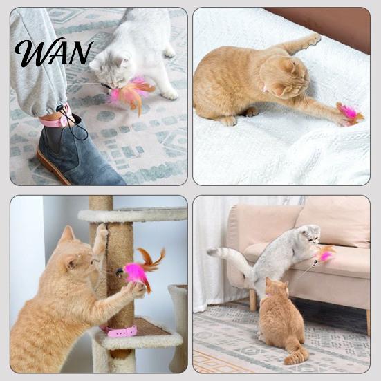 Self-play Cat Toy Collar Feather Interactive Wand Hands Free for Indoor Cats Teaser with Bell Adjustable Kitty Solo Play