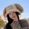 Korean Style Plush Rabbit Ears Bucket Hat With Warm Windproof Function For Outdoor Winter Wear