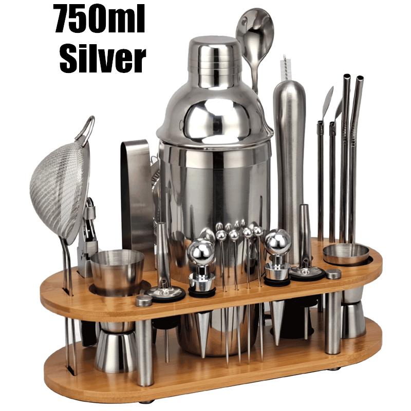 Set Shaker Cocktail da 23 Pezzi Regalo Perfetto, Kit Bartender Con Supporto Ovale in Bambù Staccabile, Strumenti per Bar Casalingo Acciaio Inossidabile