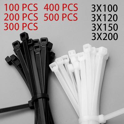 500/100Pcs Plastic Nylon Cable Ties Self-locking Cord Ties Straps Adjustable Cables Fastening Loop Home Office Wire Zip Ties