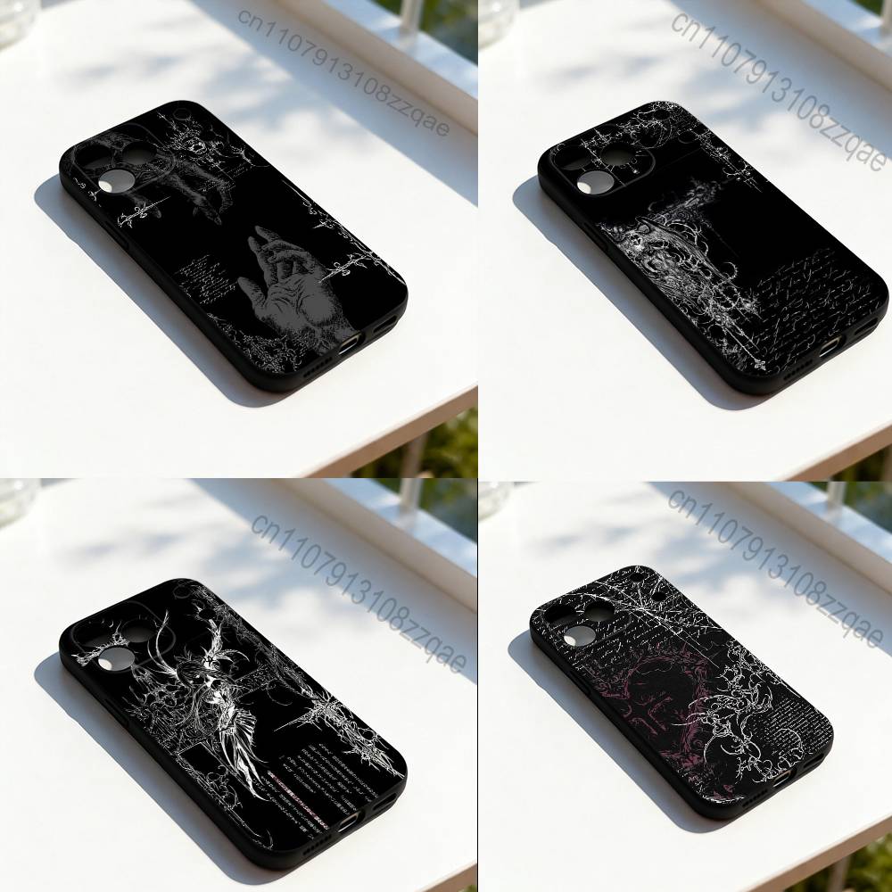 Tmavý gotický kyber-sigilismus Obal na telefon Pro iPhone 11,12,13,14,15,16,17,Pro,Max,Plus,E,SE4,Air,Mini Černý měkký kryt