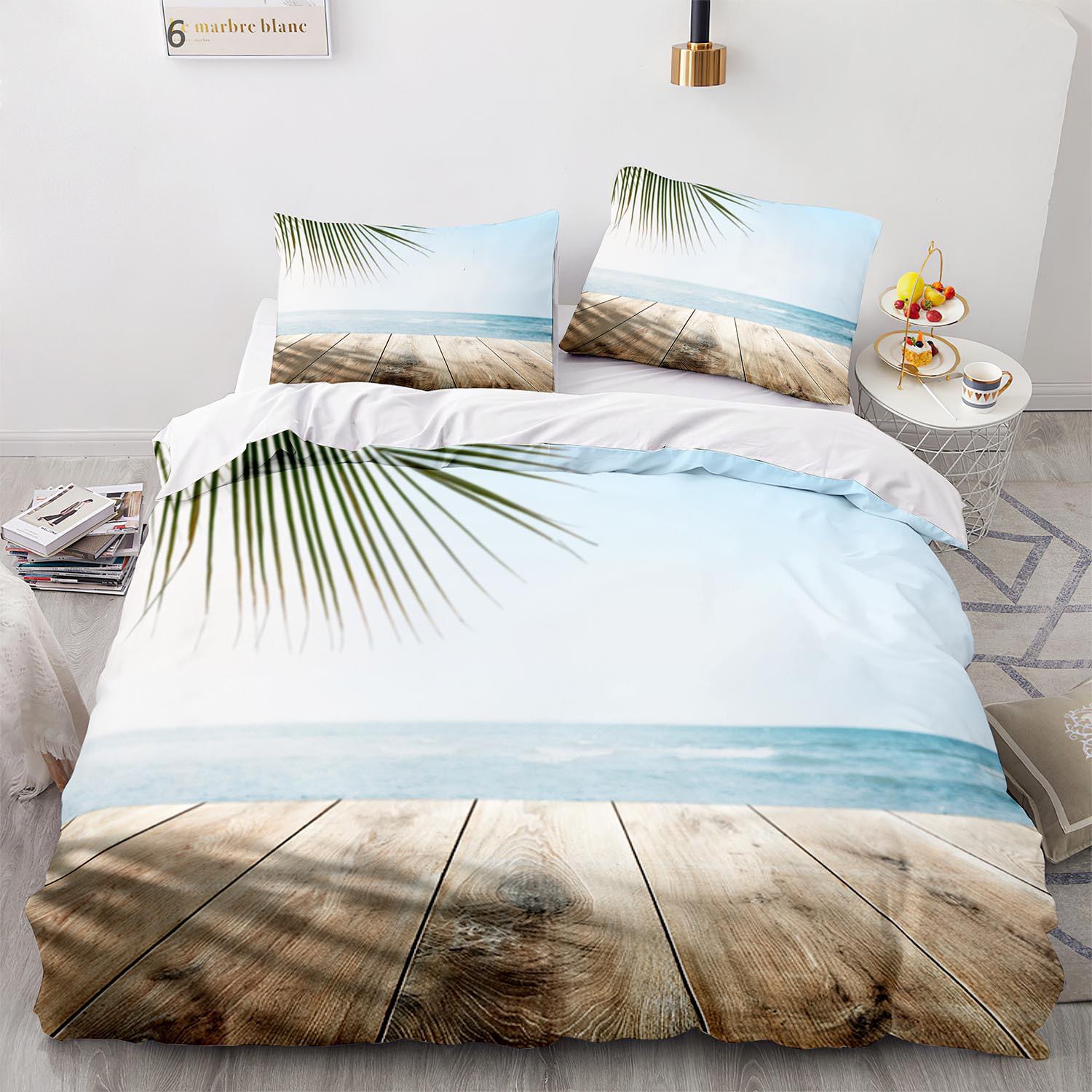 

Seaside Scenery Bedding Set Sand Bed Linen Home Decor Single Double Twin Size For Boys Girls Adults Sunset Tree Duvet Cover Set cot size70x133cm2pc
