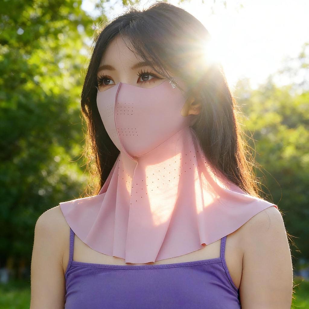 Women's Summer Anti-UV Cycling Mask & Goggles, Ice Silk Breathable Full Face Cover with Integrated Hood.