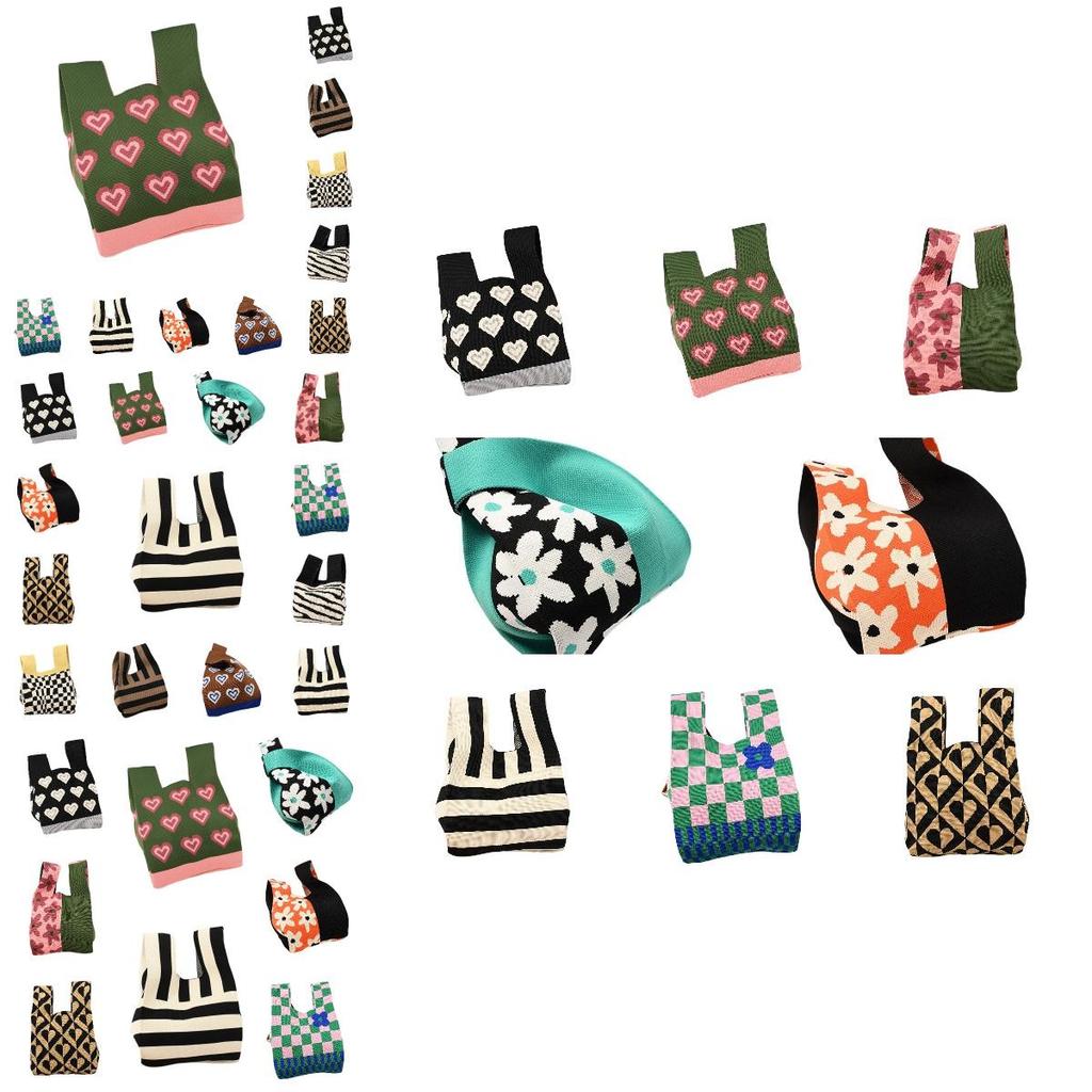 Durable Polyester Fabric Knitted Handheld Bag In 10 Colors For Women