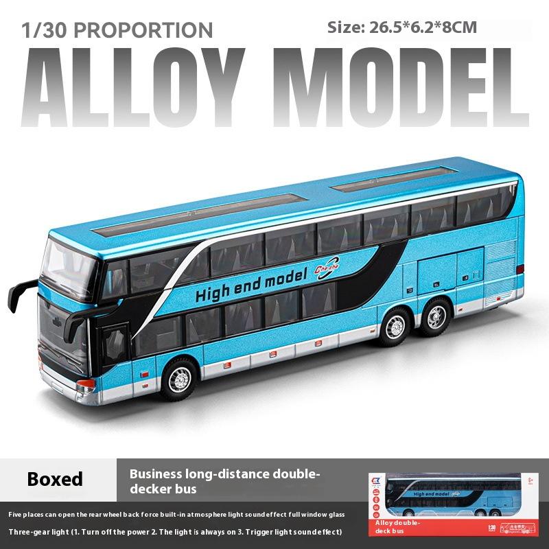 1/30 Business Long Distance Double Decker Bus Alloy Die Cast Metal Model Bus Children's Educational Simulation Toy Holiday Gifts