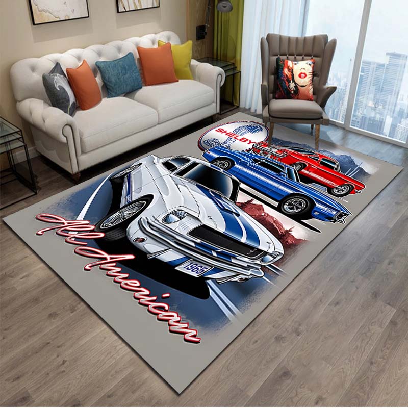 Old School Muscle Car Pattern Cool Area Rug Carpet for Living Room Anti-slip Rug Camping Picnic Mat Yoga Mat Kid Bedroom Decor