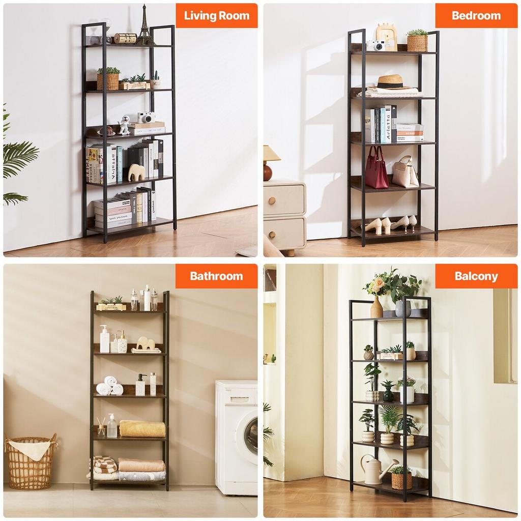 Metal Bookshelf Open Bookshelf 5-Tier for Living Room Bedroom & Office