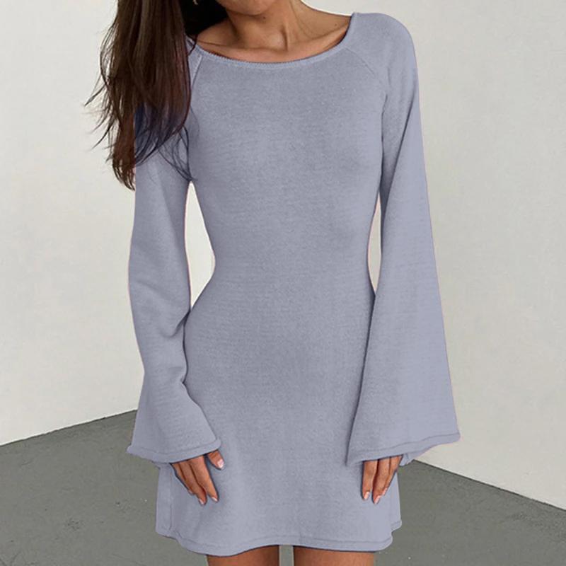 

ZANZEA Женские винтажные платья-фонарики с круглым вырезом и длинными рукавами, открытой спиной и трапециевидной формой 5XL синий