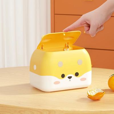 Desktop Trash Multifunctional Tissue Box Cute Trash Can with Lid Mini Double Layer Press Trash Storage Bucket Desk Waste Bins