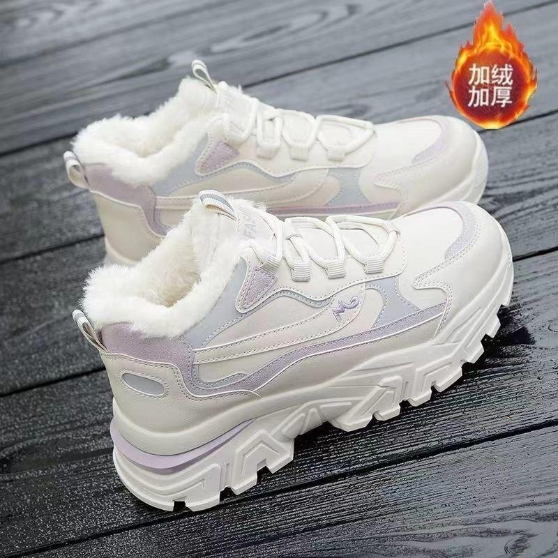 Women Winter Plush Keep Warm Boots Outdoor Non Slip Walking Shoes Casual Thick Soled Chelsea Boots Fashion Comfort Shoes D409