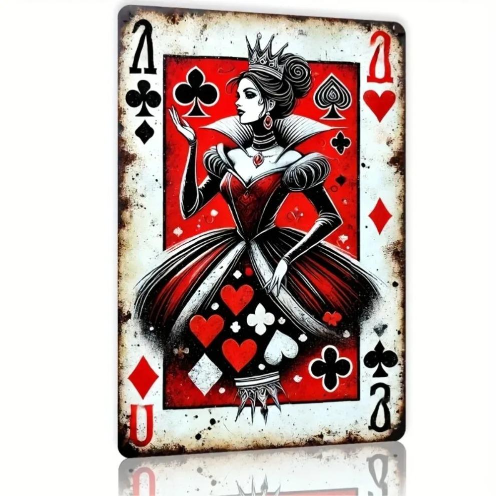 AliceQueen Metal Tin Sign Vintage Playing Cards 2D Retro Wall Art for Home Bar Pub Decor