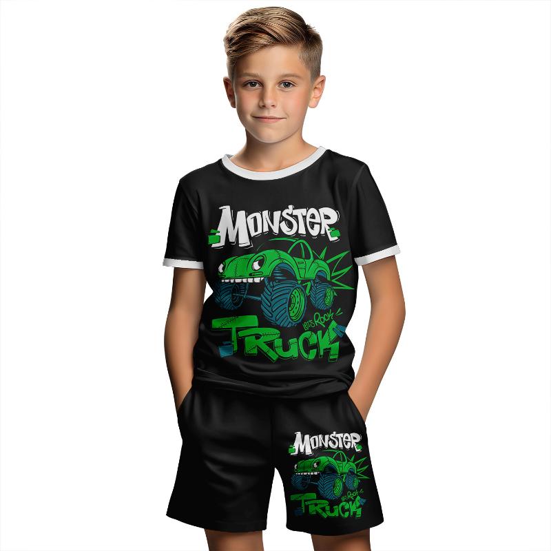 Children's Clothing Suit for Boy Summer Short Sleeve T-Shirt Set Shorts Child Cartoon 3D Car Print Girl Fashion Children's Sets