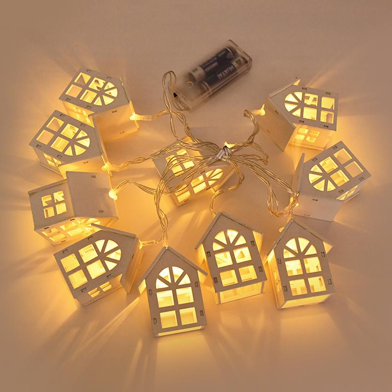 2M 10LED Christmas Wooden House LED Fairy Light String 2025 New Year Home Hanging Garland Xmas Tree Ornaments Decoration Lamp
