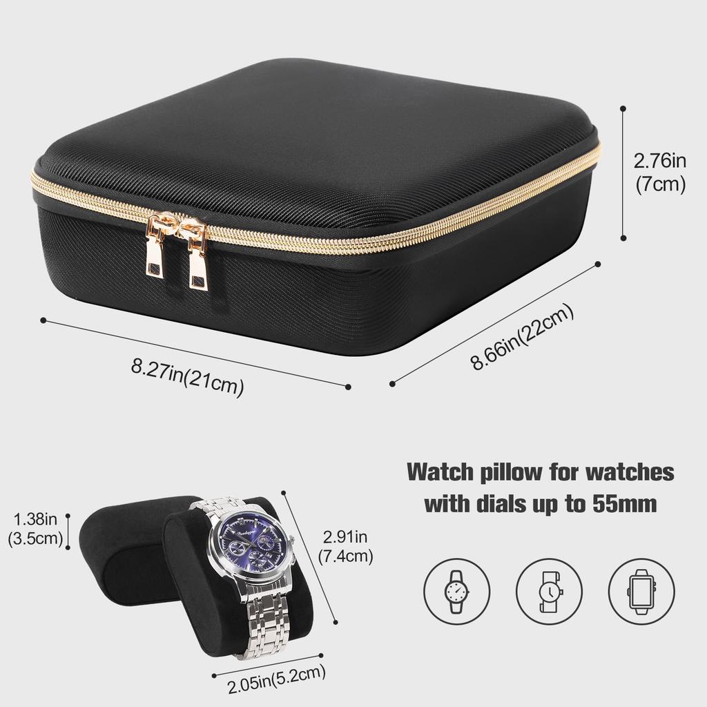 ProCase Travel Watch Case, 4-Slot Hard Shell Storage Box for Glasses and Accessories, Zippered Organizer Bag for Women and Men