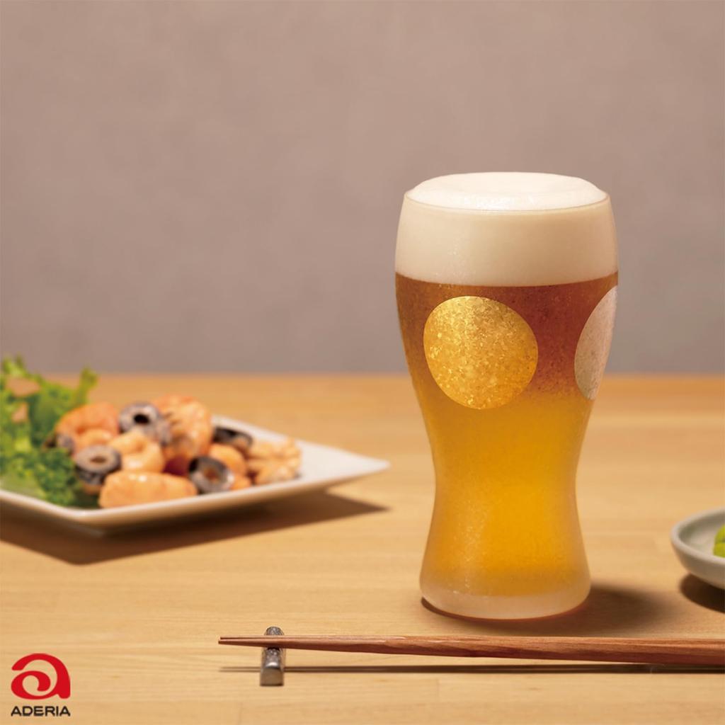 ADERIA Premium Nippon Taste Sun and Moon Beer Glass 380ml Made In Japan Comes In a Gift Box Stylish Gift Present Tableware Day Couple Men Women Day