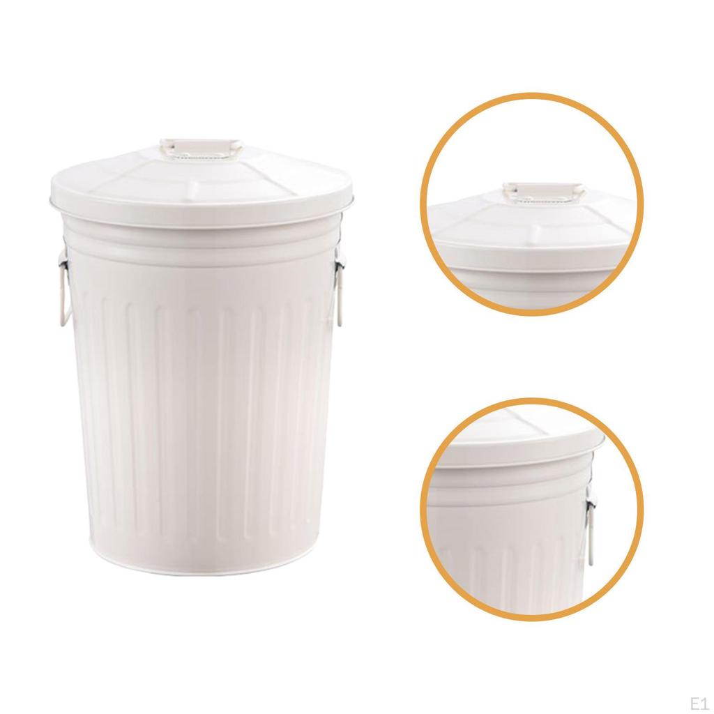 Outdoor Metal Trash Can with Lid Compost Bin 17 L Practical Kitchen Beige Sturdy Waste Iron