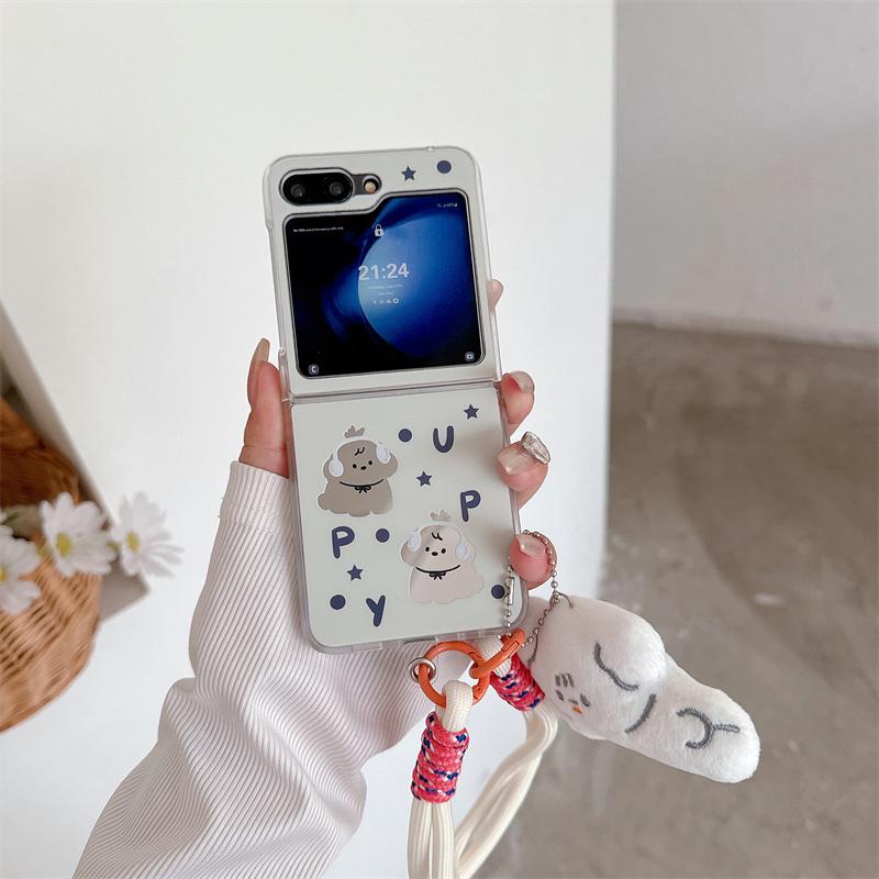 För Samsung Galaxy Z Flip 3 4 5 6 Fodral Flip6 ZFlip 6 ZFlip6 Söt rosett katt handrem spegel stöttåligt hårt skal