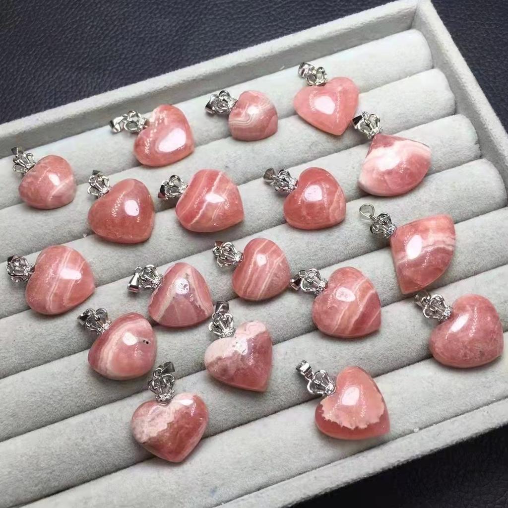 Healing Crystal Stones Natural Rhodochrosite Heart Crystal Silver Clasp Pendant for America and Europe Pop
