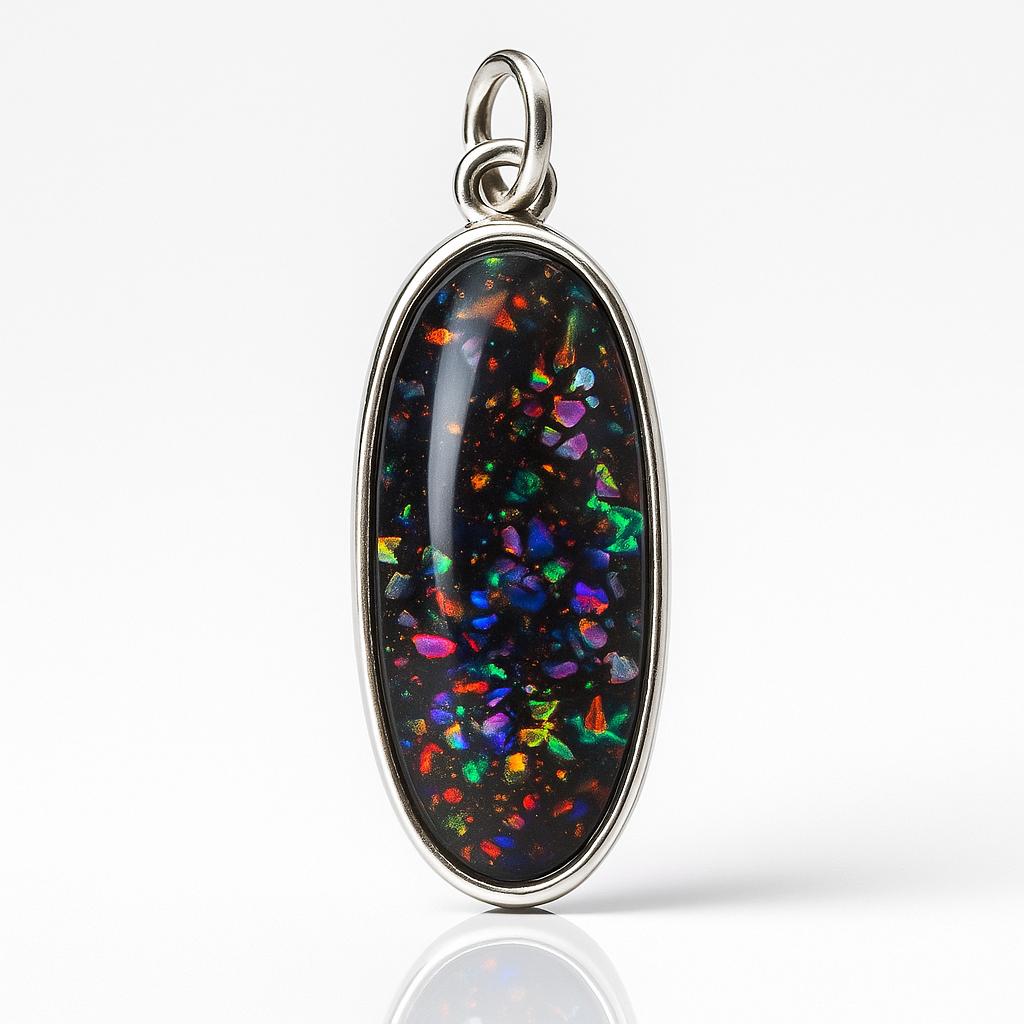 16.8 Ct Natural Ethiopian Multicolor Opal Oval Cut Pendant 925 Sterling Silver