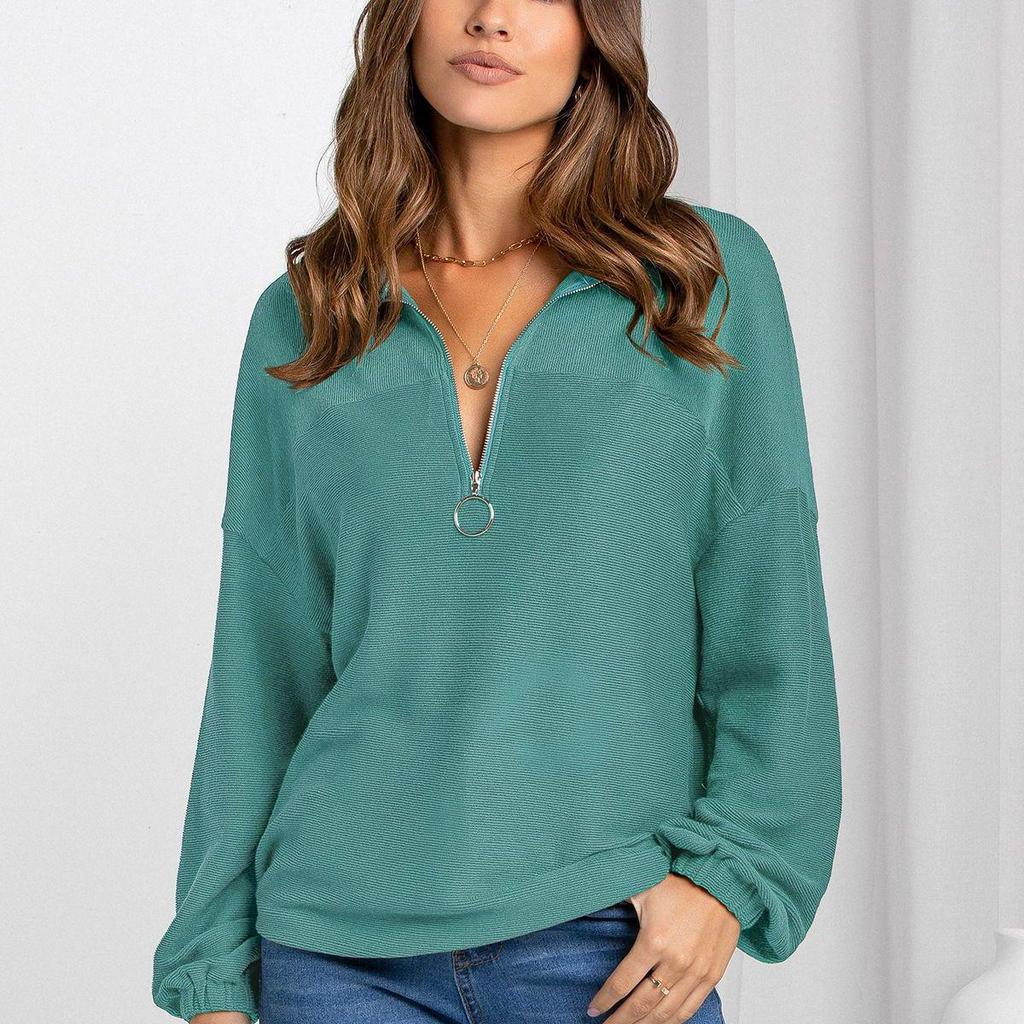 Women's European & American V-Neck Pullover Hoodie - Autumn/Winter Fashion, Solid Color, Loose Fit