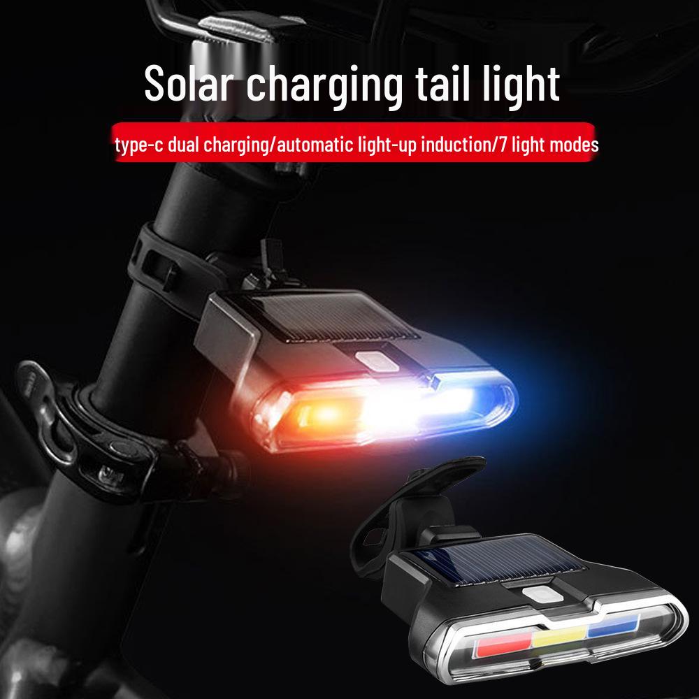 Tricolor USB & Solar Charging Bicycle Taillight: High-Brightness COB Flash for Night Riding Safety
