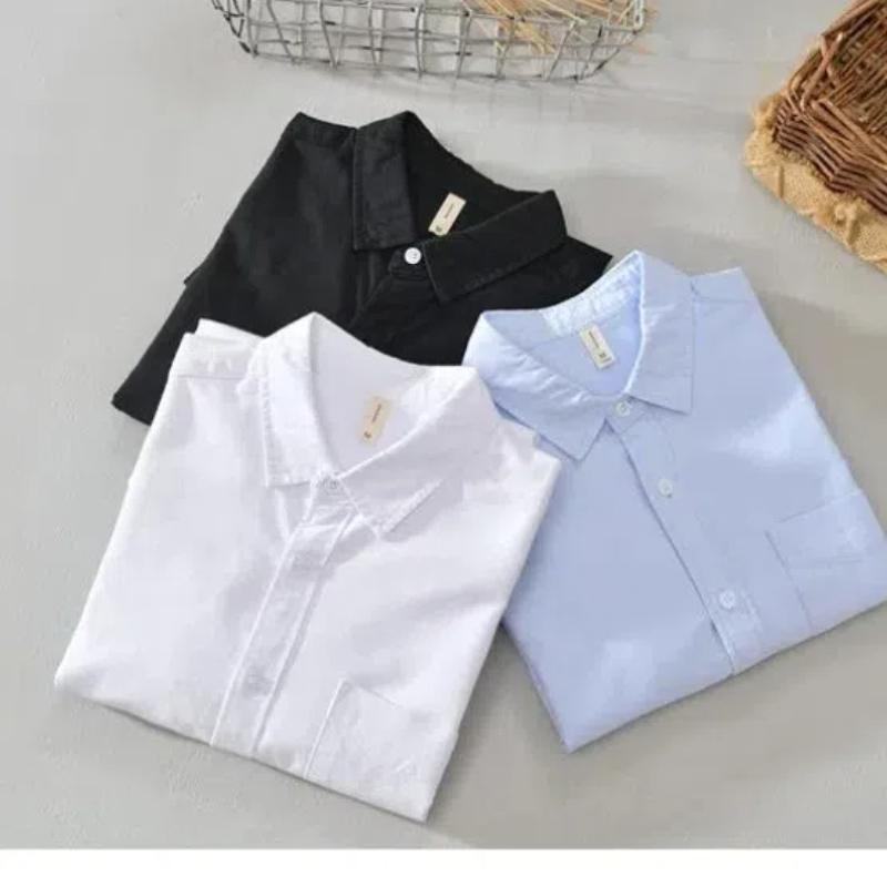 Spring and Autumn Simple Style Mens Long Sleeved Shirts Pure Cotton Casual Shirt Lapel Collar Oxfords Solid Color Shirt Versatile Slim Fit Shirt